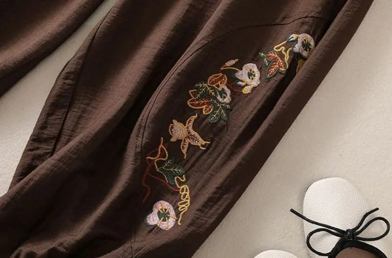 Celine Cotton Linen Embroidered Pants