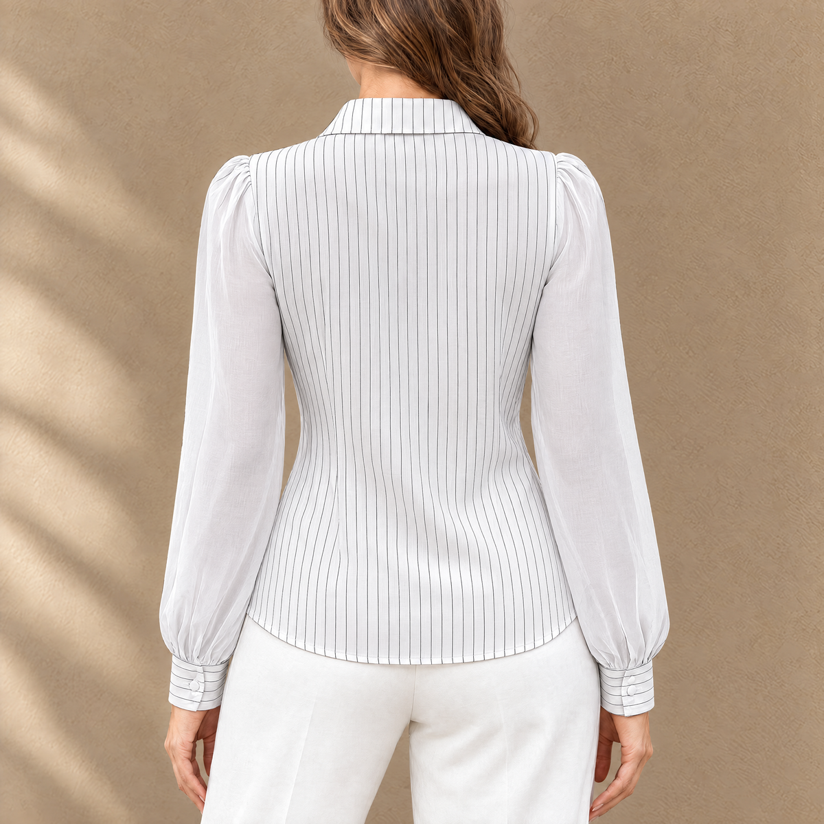 Lena Pinstripe Belted Blouse