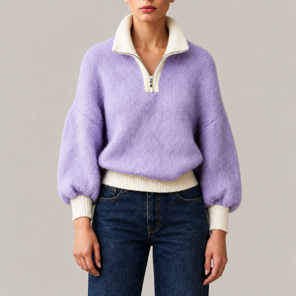 Elise Contrast Quarter-Zip Knit Sweater
