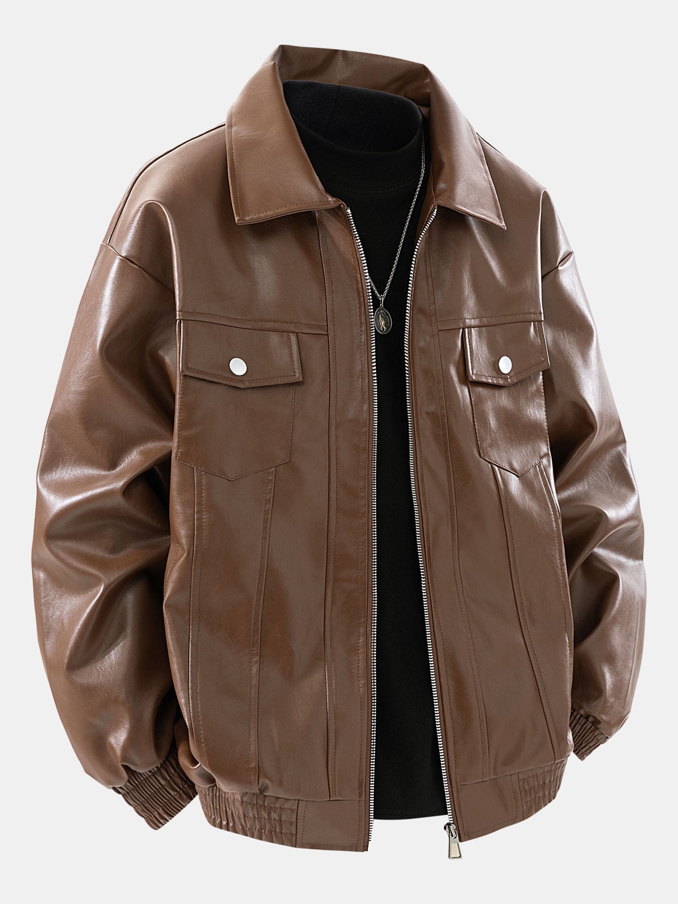 Classic Black Leather Bomber Jacket