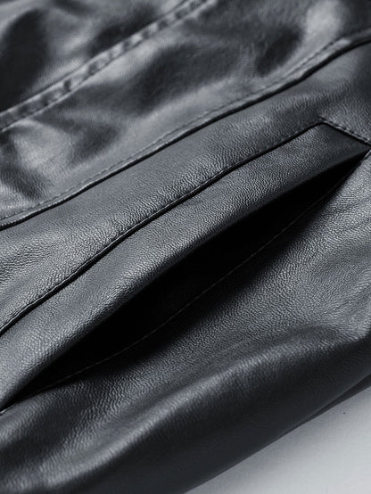 Classic Black Leather Bomber Jacket