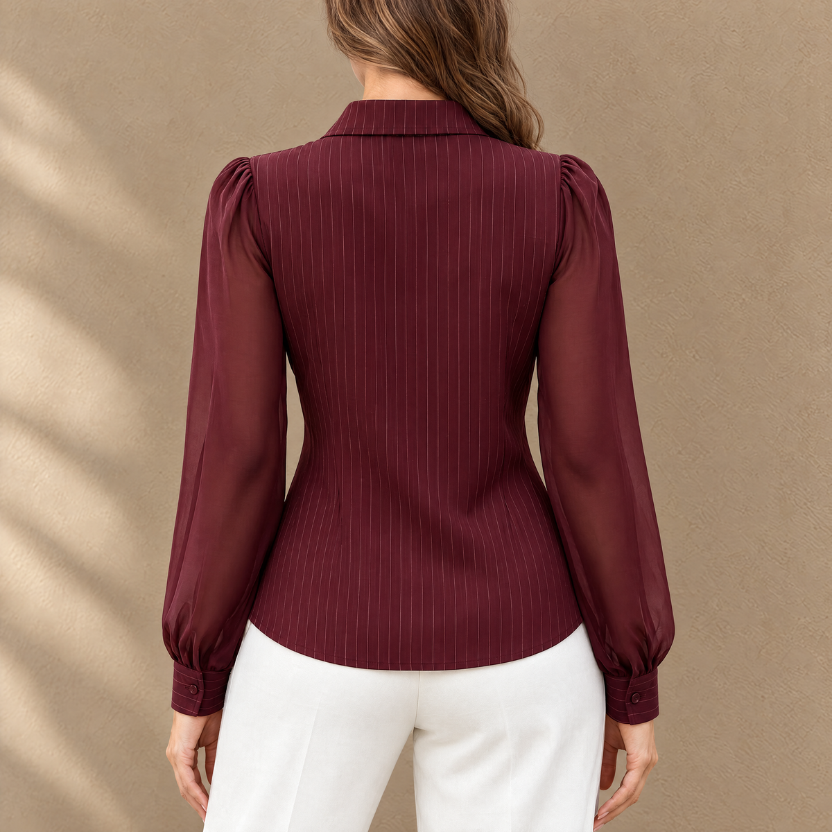 Lena Pinstripe Belted Blouse