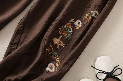 Celine Cotton Linen Embroidered Pants