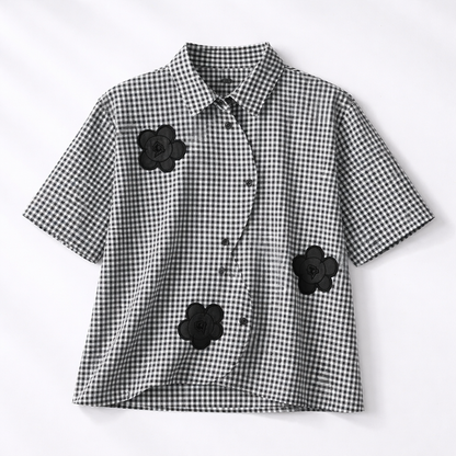 Floral Gingham Button-Up Blouse