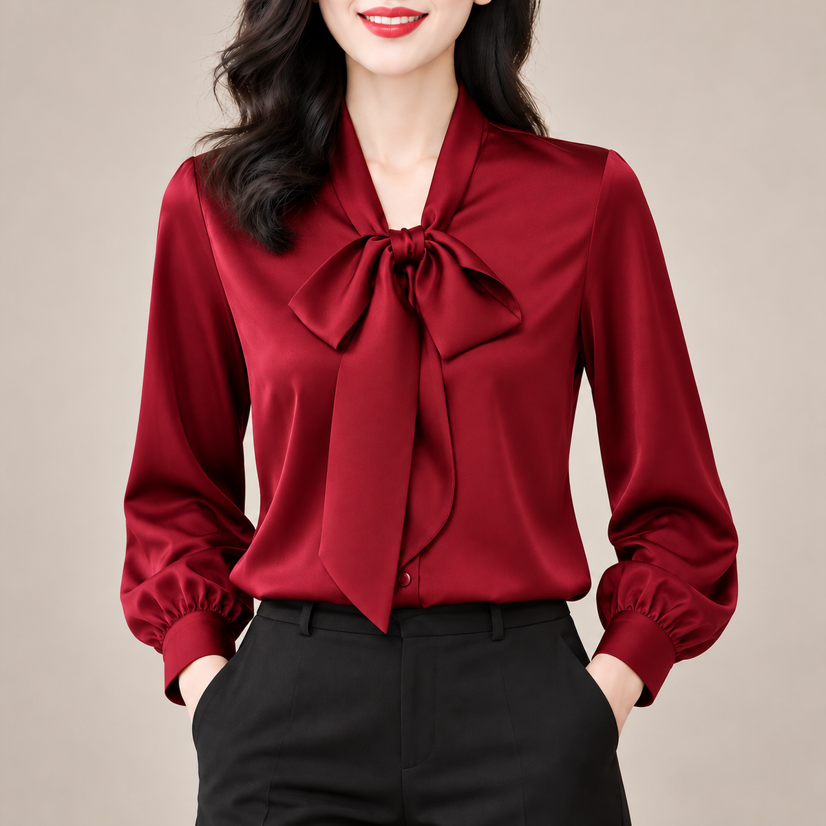 Celeste Satin Bow Blouse