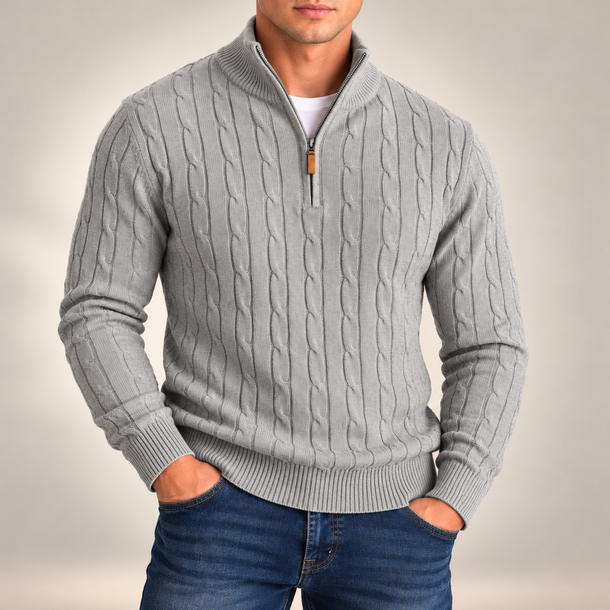 Elliot Cable-Knit Quarter-Zip Sweater