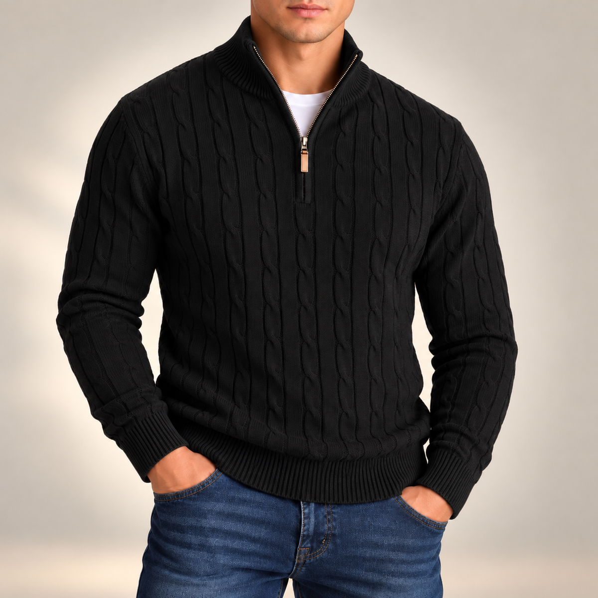 Elliot Cable-Knit Quarter-Zip Sweater