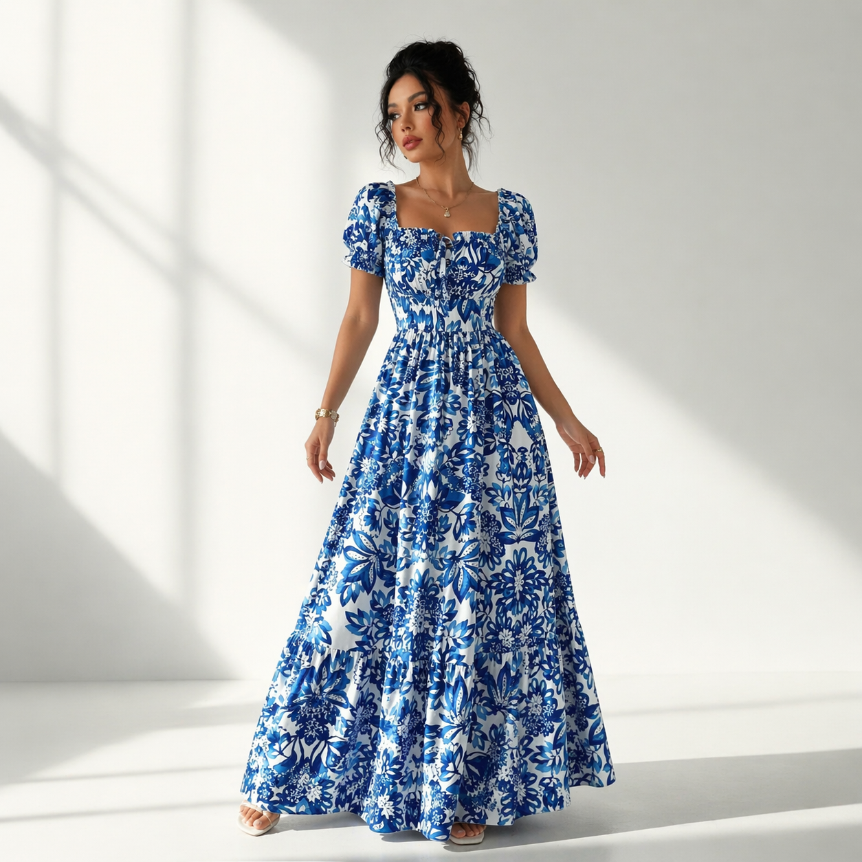 Hannah Floral Square Neck Maxi Dress