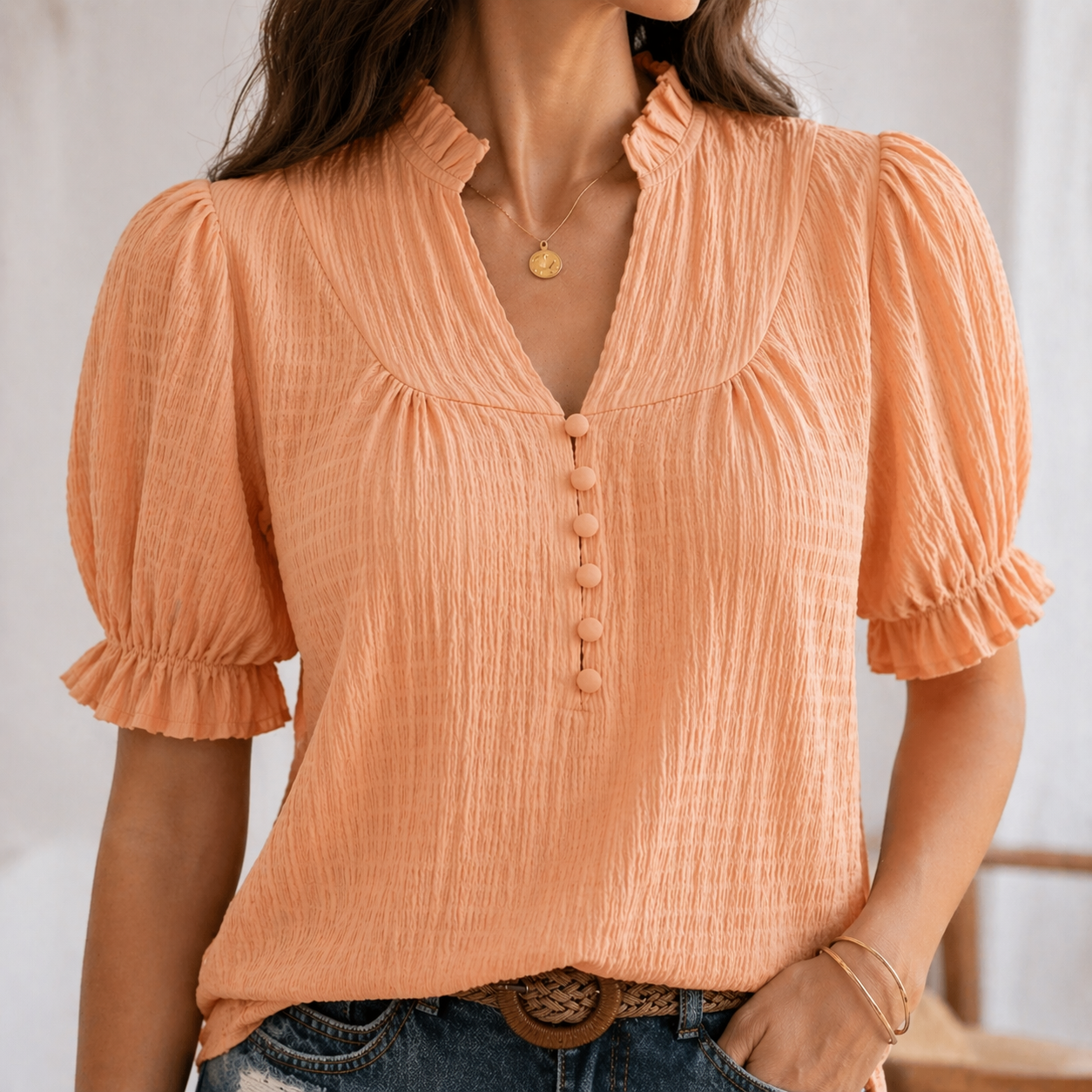 Elara Textured Puff Sleeve Blouse