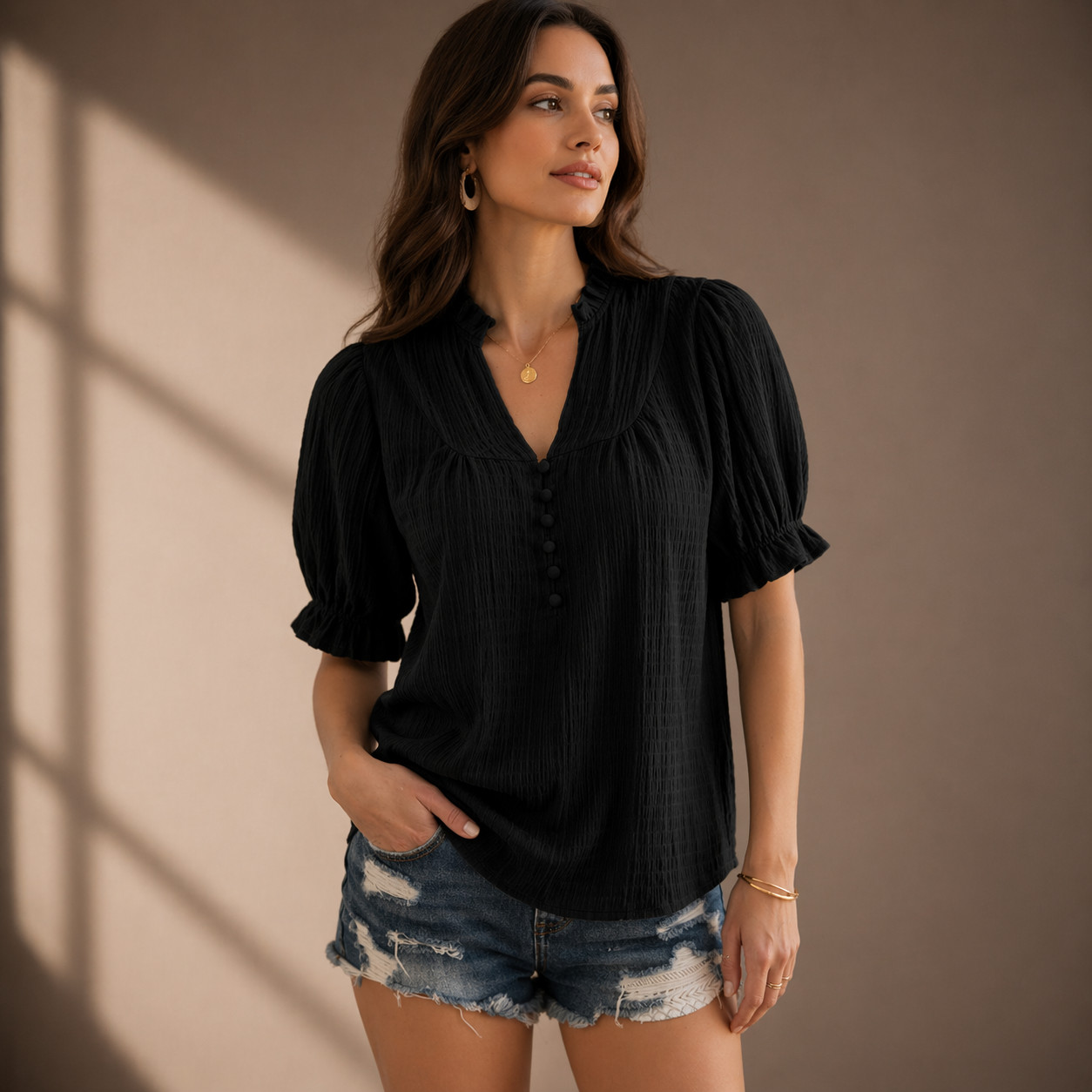 Elara Textured Puff Sleeve Blouse