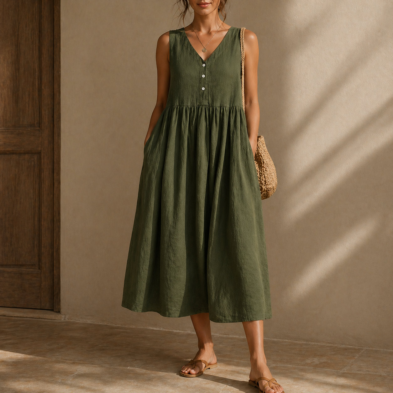 Siena Linen Button Midi Dress