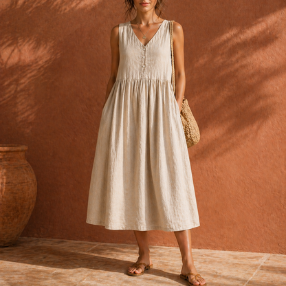 Siena Linen Button Midi Dress