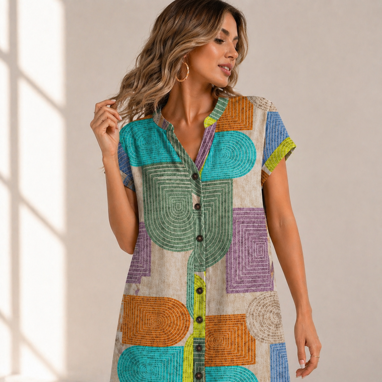 Sora Geometric Shirt Dress