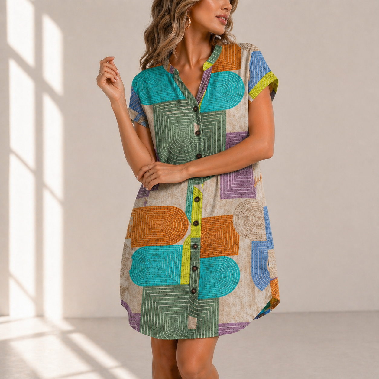 Sora Geometric Shirt Dress