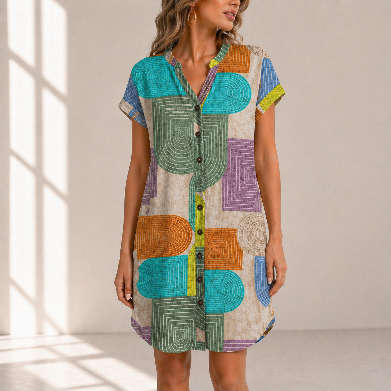Sora Geometric Shirt Dress