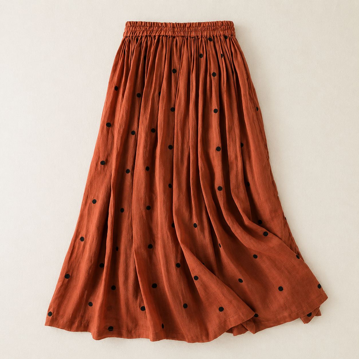 Aveline Cotton Linen Polka Dot Midi Skirt