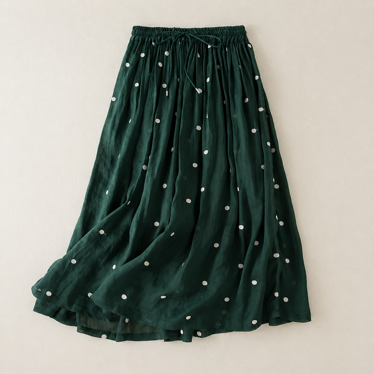 Aveline Cotton Linen Polka Dot Midi Skirt