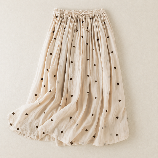 Aveline Cotton Linen Polka Dot Midi Skirt