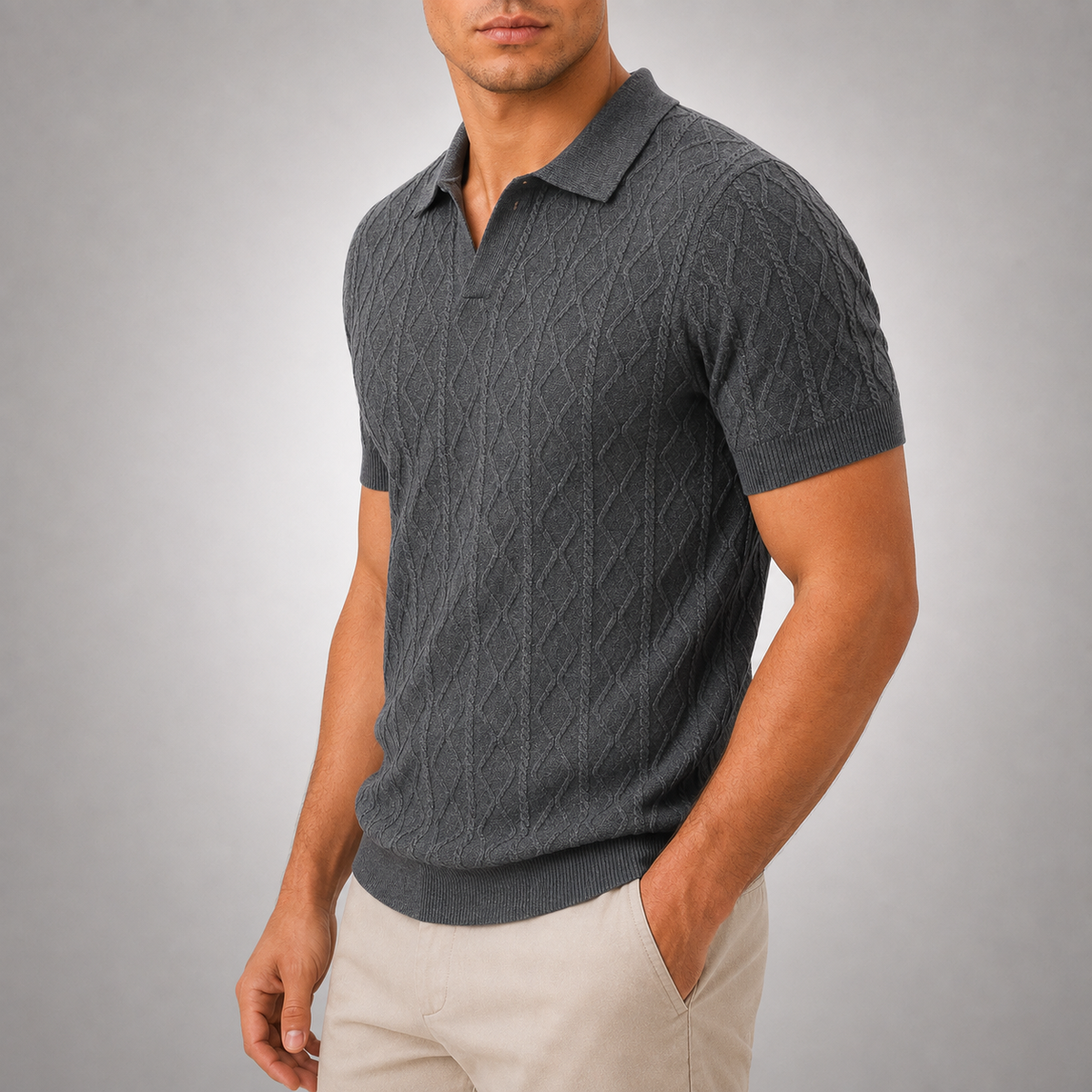 Leon Diamond Cable Knit Polo