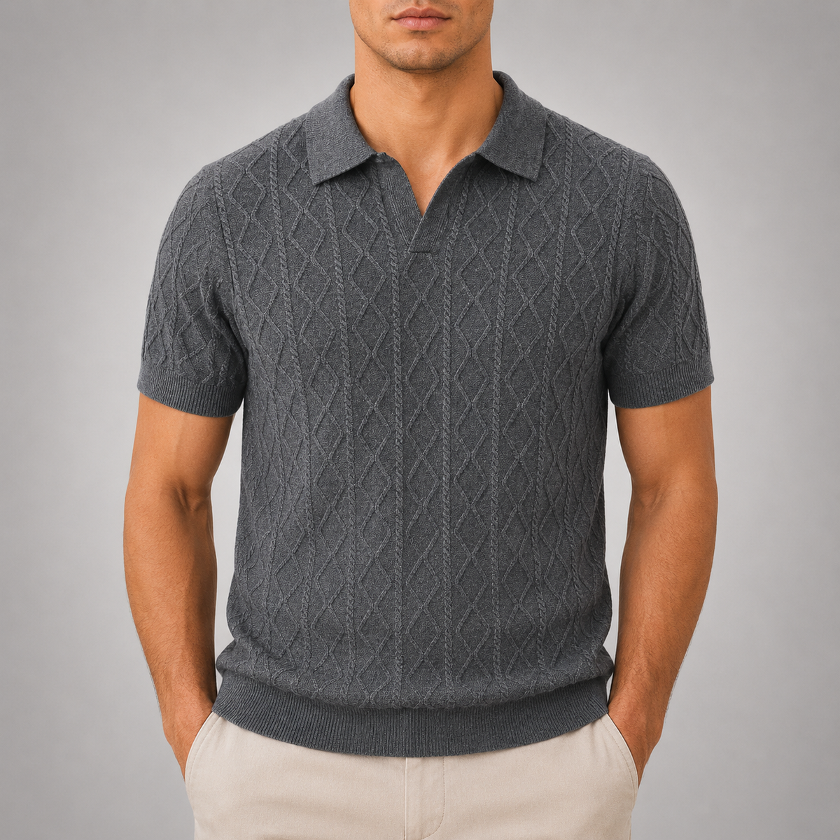 Leon Diamond Cable Knit Polo