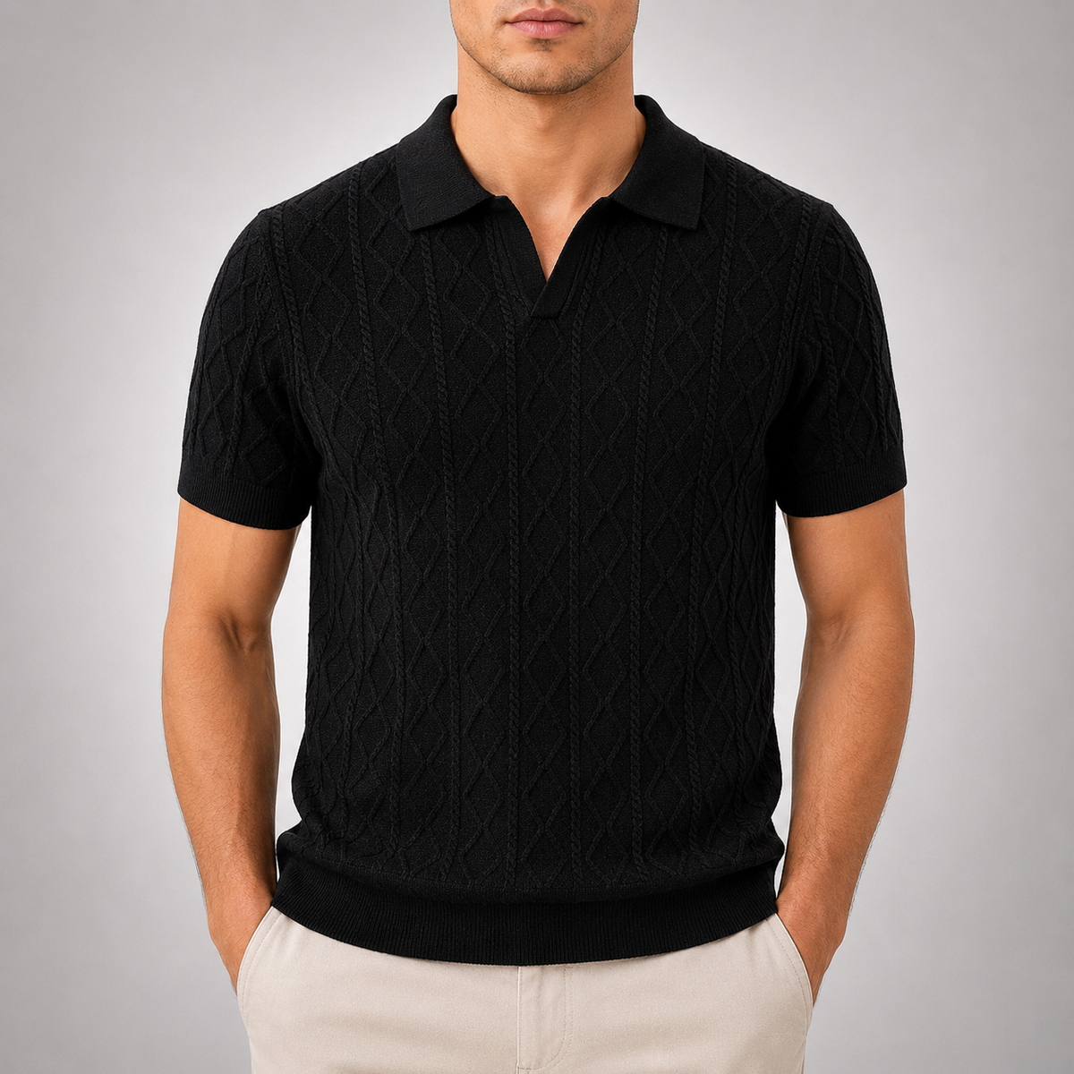 Leon Diamond Cable Knit Polo