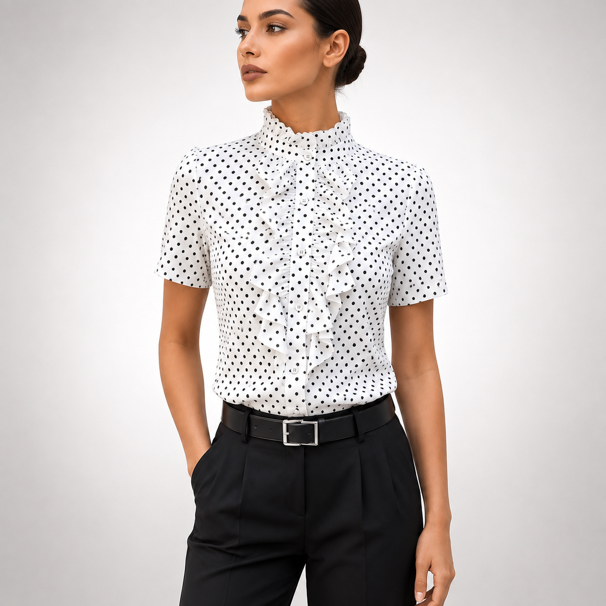 Elise Polka Dot Ruffle Blouse