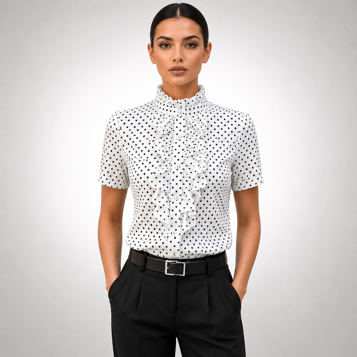 Elise Polka Dot Ruffle Blouse