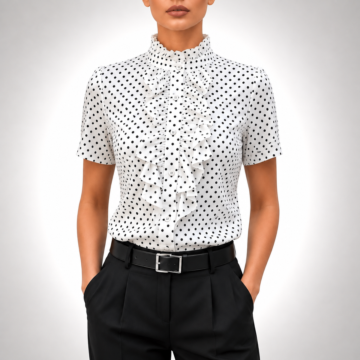 Elise Polka Dot Ruffle Blouse