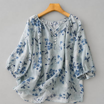 Lillian Floral Cotton Linen Blouse
