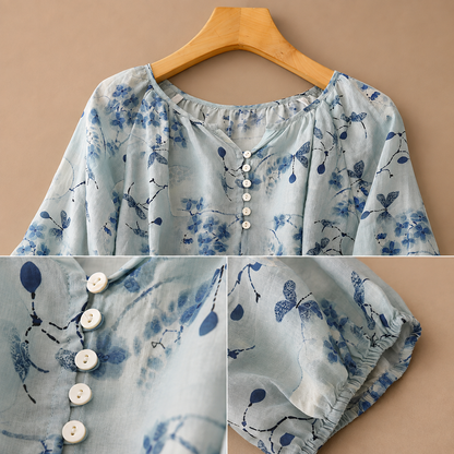 Lillian Floral Cotton Linen Blouse