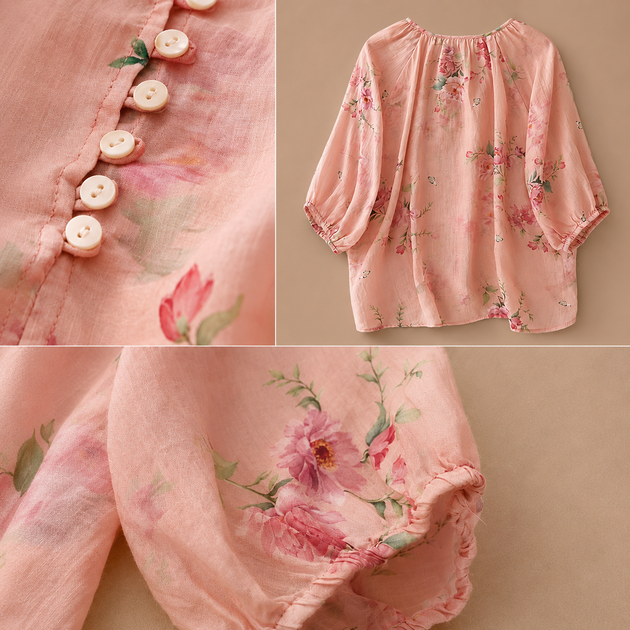 Lillian Floral Cotton Linen Blouse
