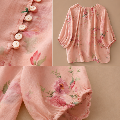 Lillian Floral Cotton Linen Blouse