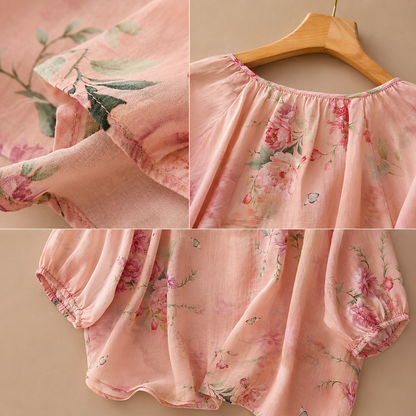 Lillian Floral Cotton Linen Blouse