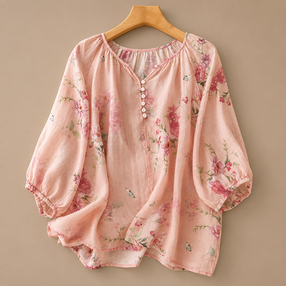 Lillian Floral Cotton Linen Blouse