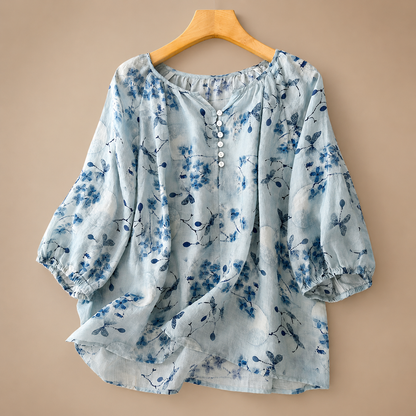 Lillian Floral Cotton Linen Blouse
