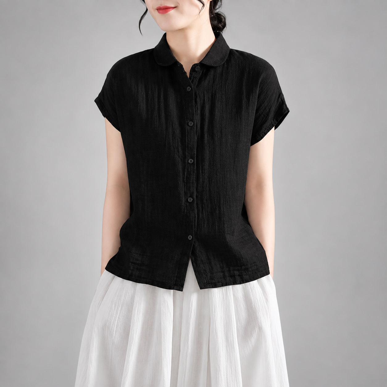 Delphine Cotton Linen Button Blouse