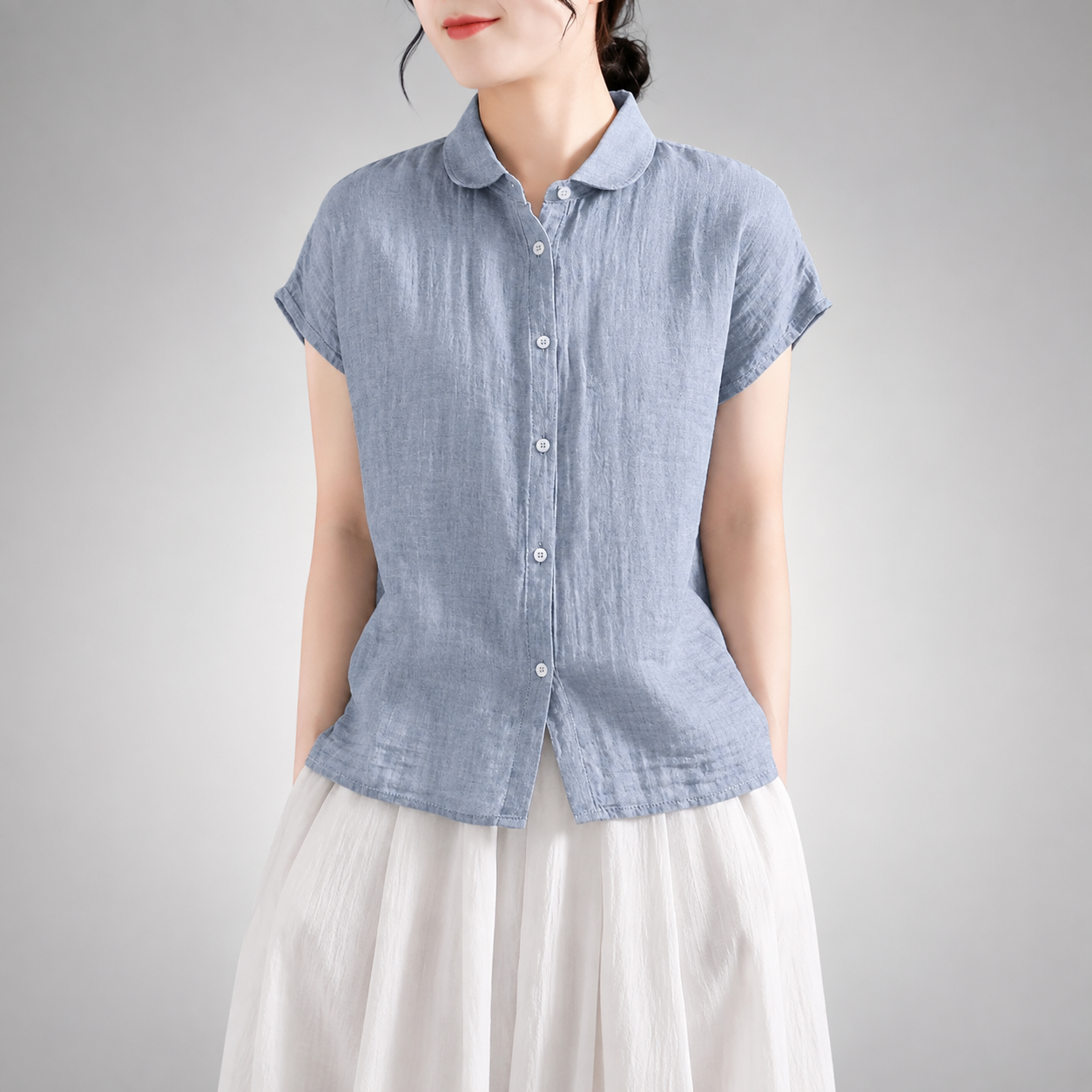 Delphine Cotton Linen Button Blouse