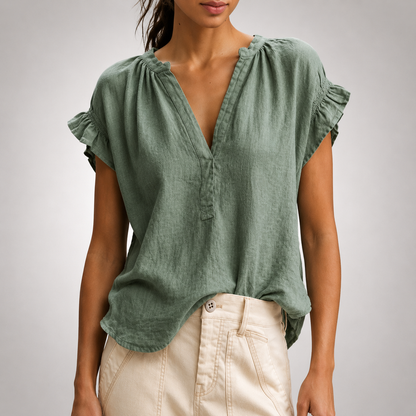 Cecelia Ruffle Linen Blouse