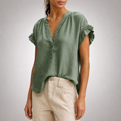 Cecelia Ruffle Linen Blouse