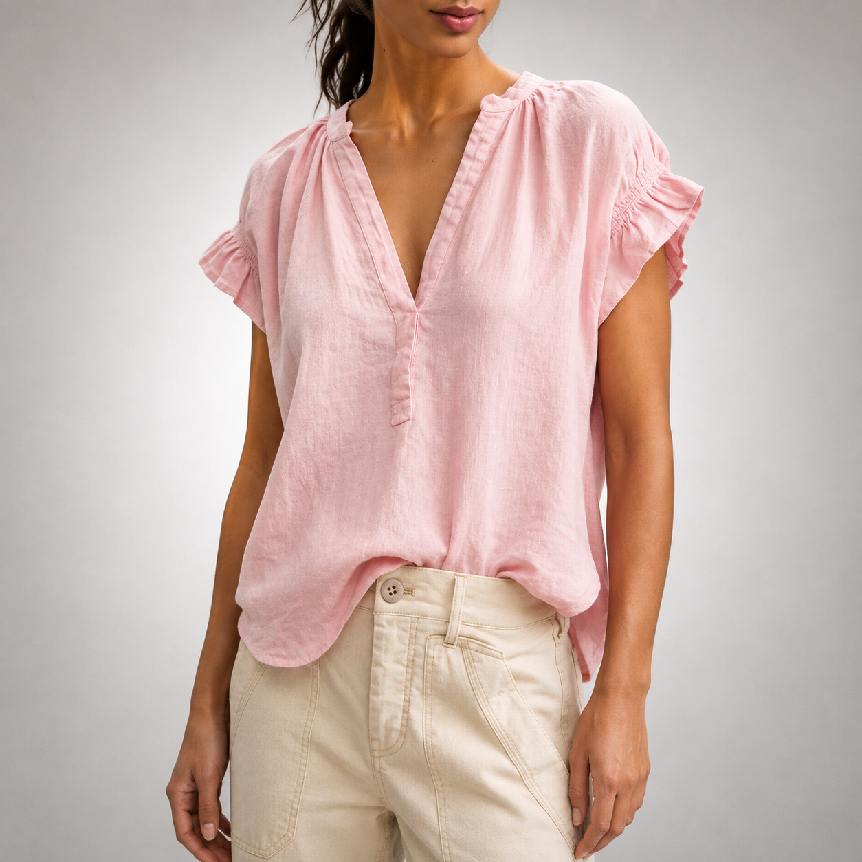Cecelia Ruffle Linen Blouse