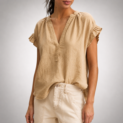 Cecelia Ruffle Linen Blouse