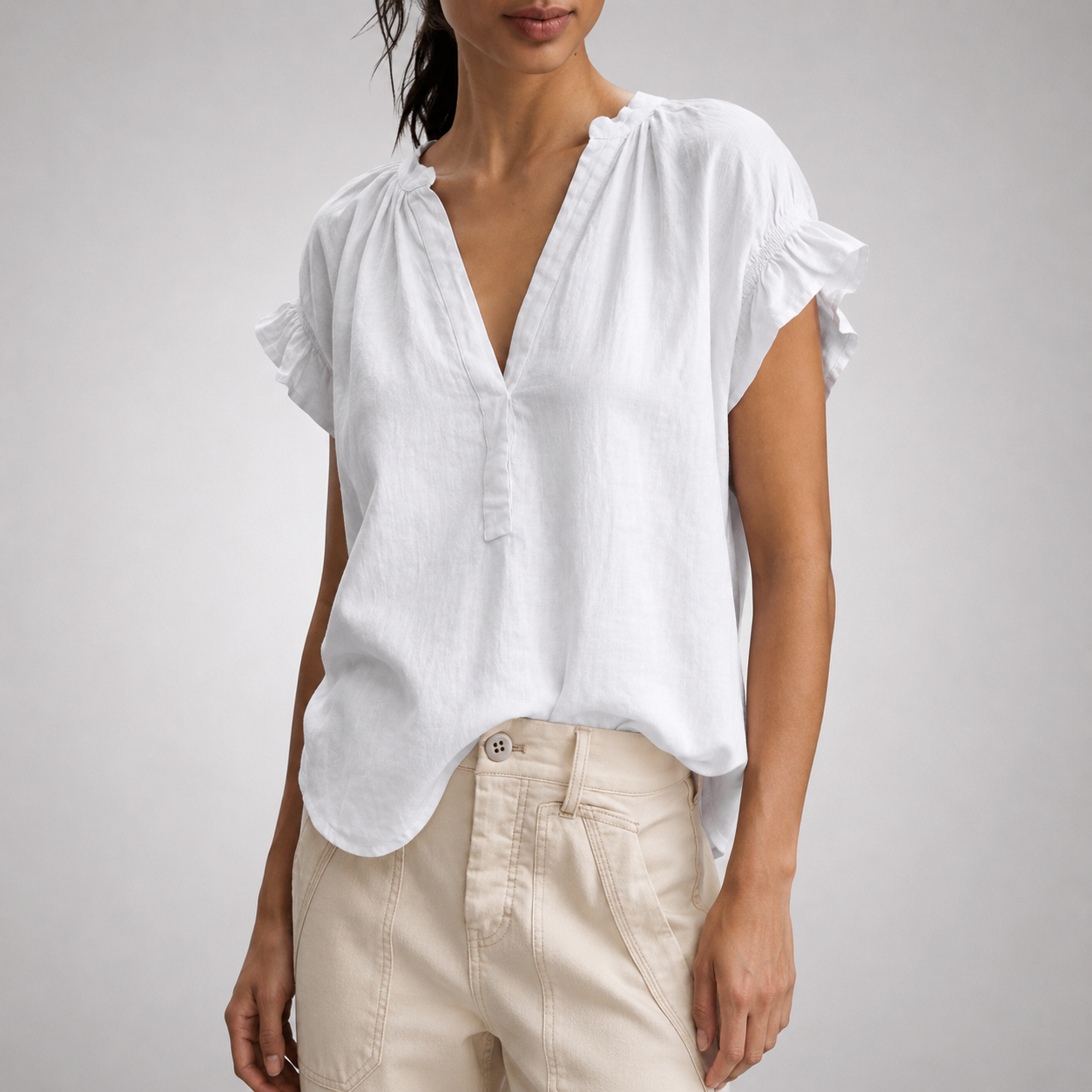 Cecelia Ruffle Linen Blouse