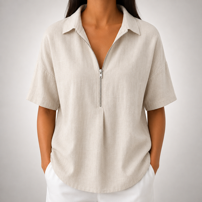 Elara Half-Zip Collared Blouse