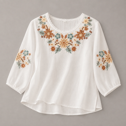 Liora Floral Cotton Linen Blouse
