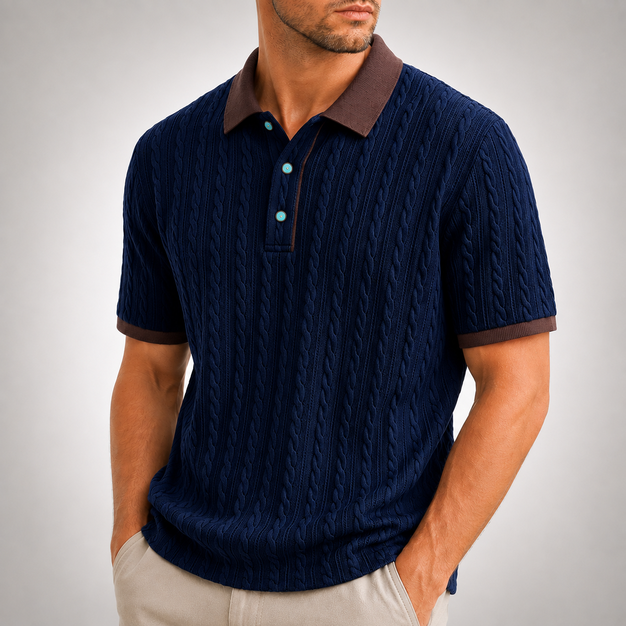 Matteo Cable Knit Polo