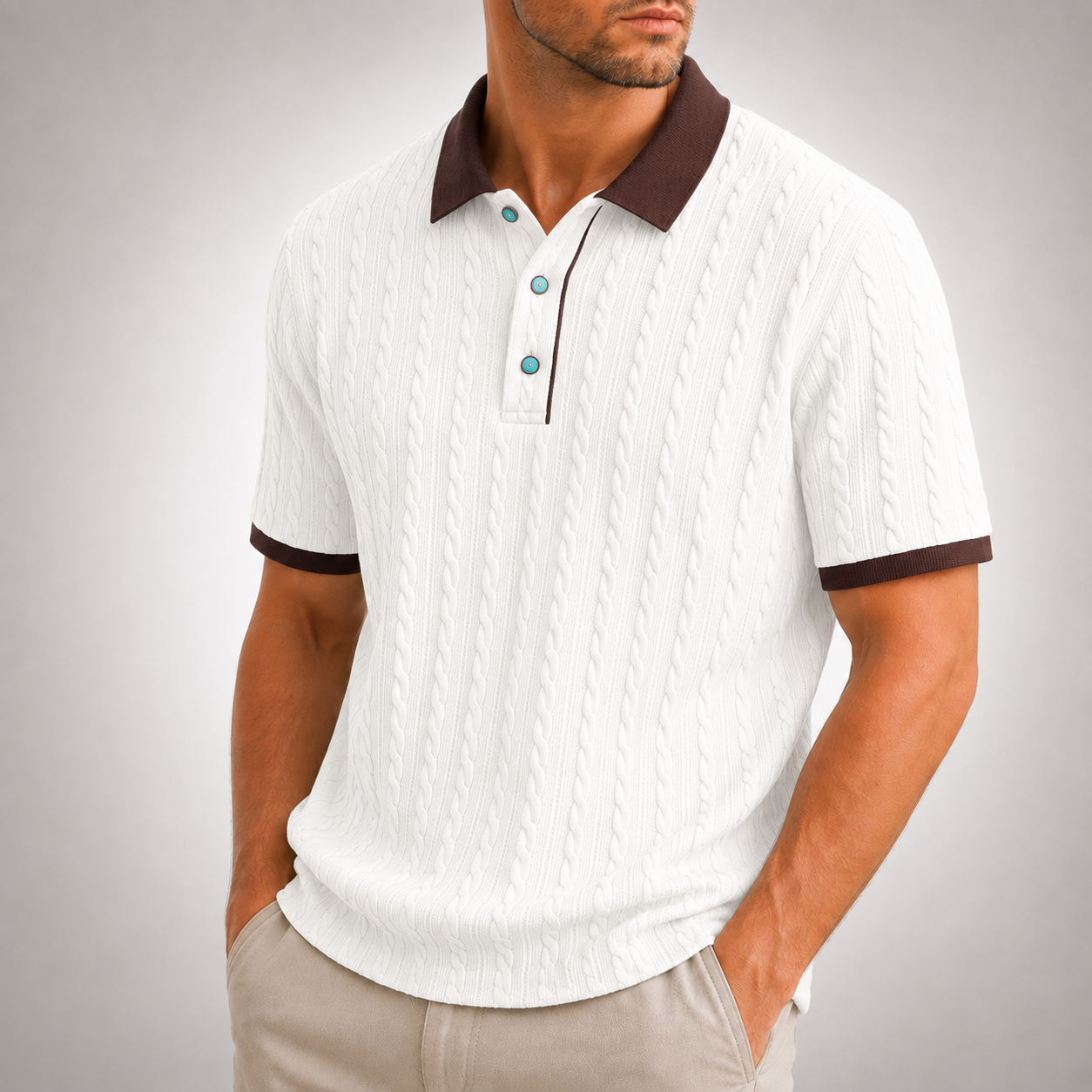 Matteo Cable Knit Polo