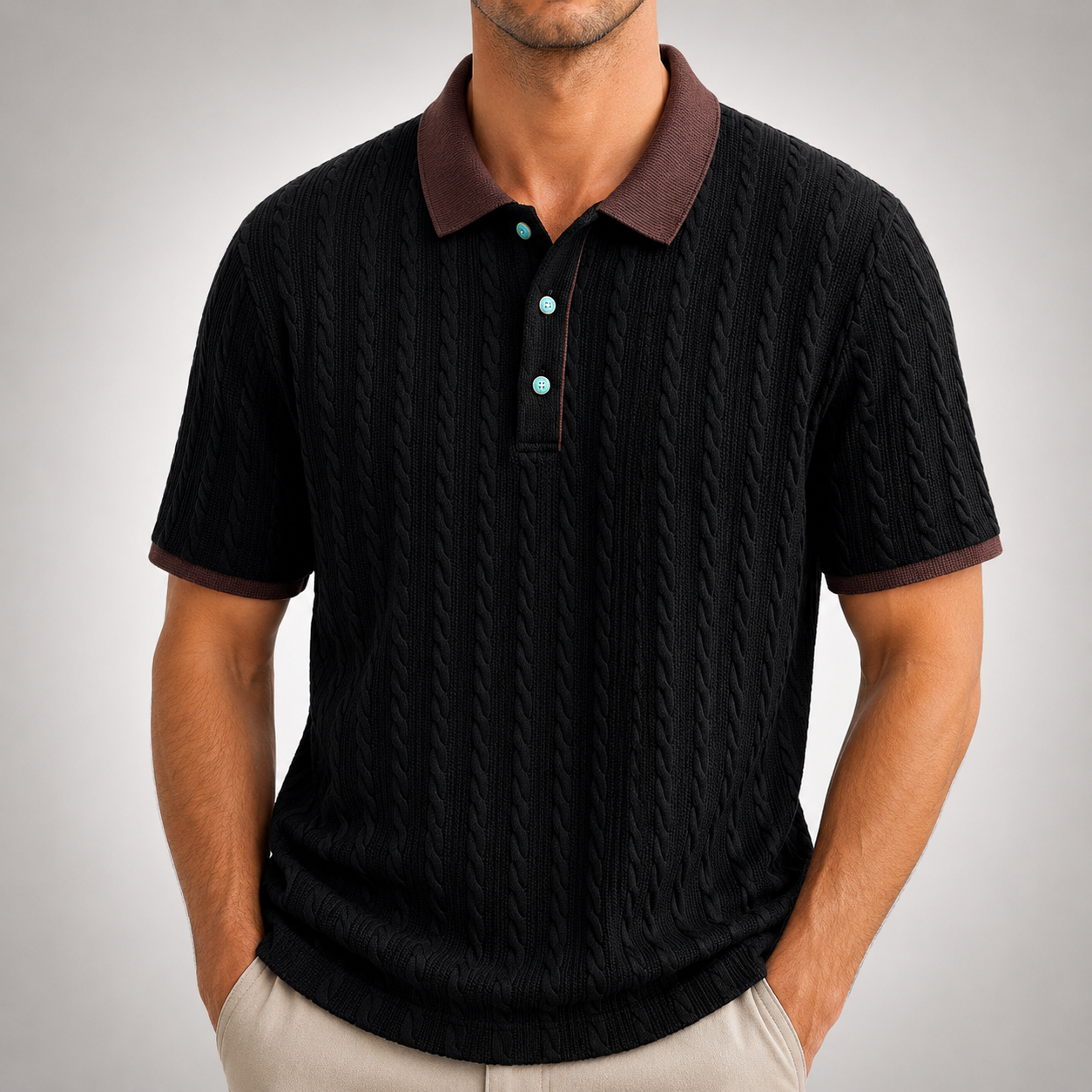 Matteo Cable Knit Polo