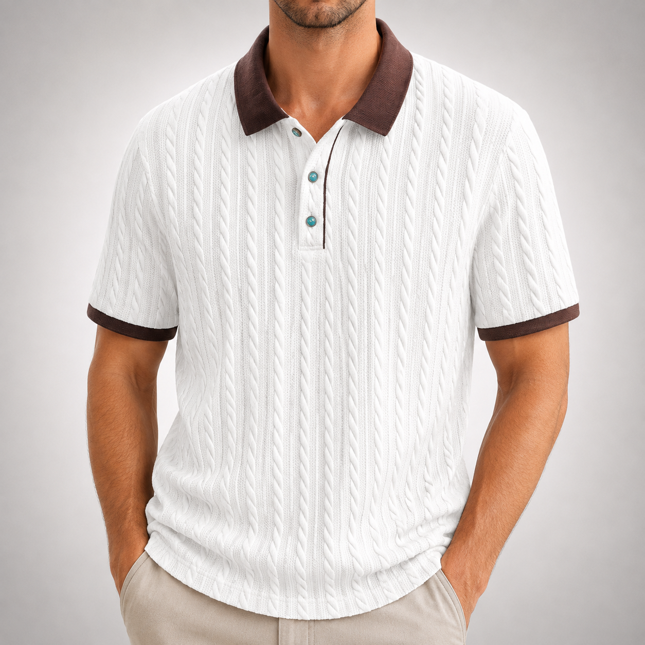 Matteo Cable Knit Polo
