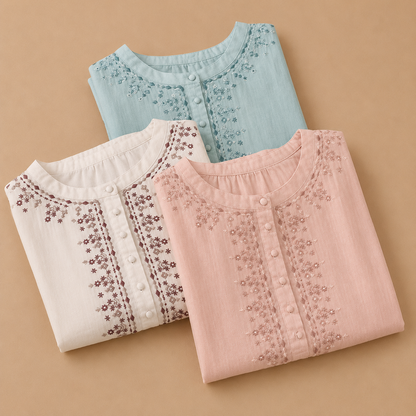 Lisette Embroidered Cotton Linen Blouse