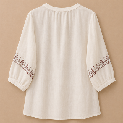 Lisette Embroidered Cotton Linen Blouse